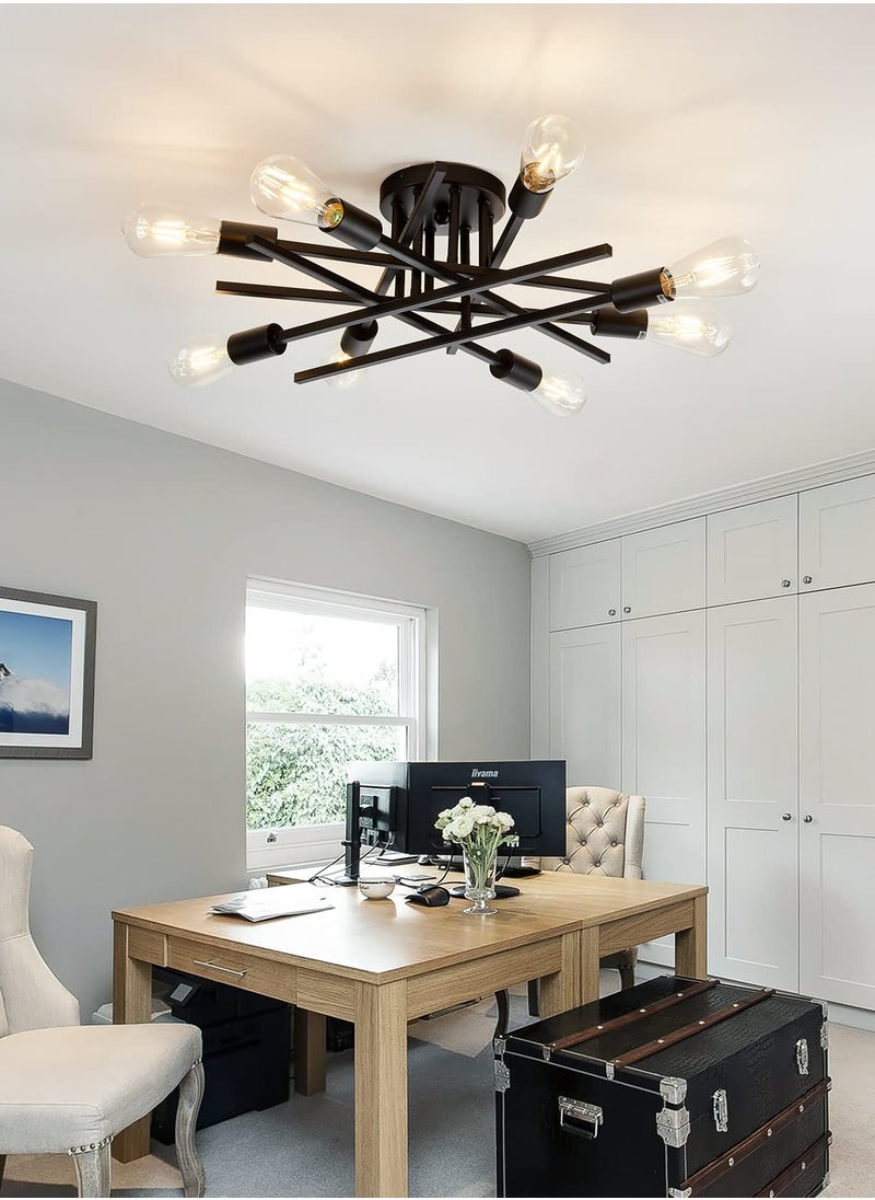 MIXDE Semi Flush Mount Modern Ceiling Light Fixture, 6 Lights Black Vintage Matte Sputnik Chandelier Ceiling Lamp  for Farmhouse Dining Room Living Room Bedroom Study Kitchen  - Image 2