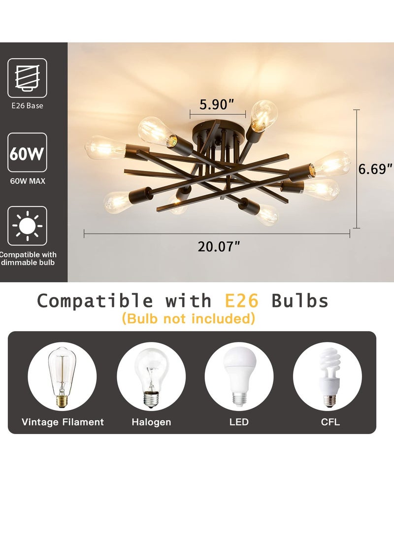 MIXDE Semi Flush Mount Modern Ceiling Light Fixture, 6 Lights Black Vintage Matte Sputnik Chandelier Ceiling Lamp  for Farmhouse Dining Room Living Room Bedroom Study Kitchen  - Image 3