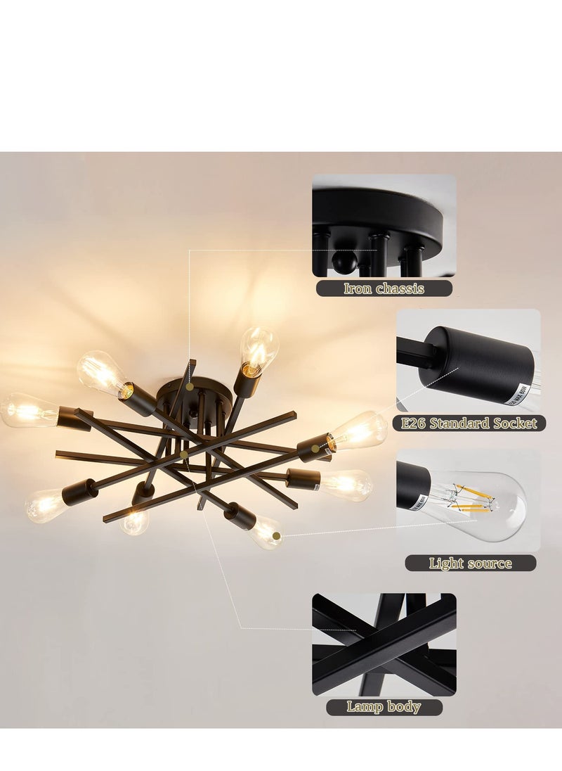 MIXDE Semi Flush Mount Modern Ceiling Light Fixture, 6 Lights Black Vintage Matte Sputnik Chandelier Ceiling Lamp  for Farmhouse Dining Room Living Room Bedroom Study Kitchen  - Image 5