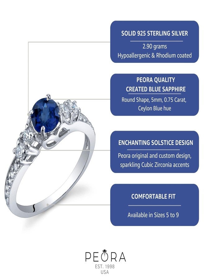 PEORA Created Blue Sapphire Women Ring 925 Sterling Silver, Enchanting Solstice Design, 0.75 Carat Round 5mm Size 6, September Birthstone Ring, For Classy Gift & Everyday Wear, Sparkling Jewelry - Image 4