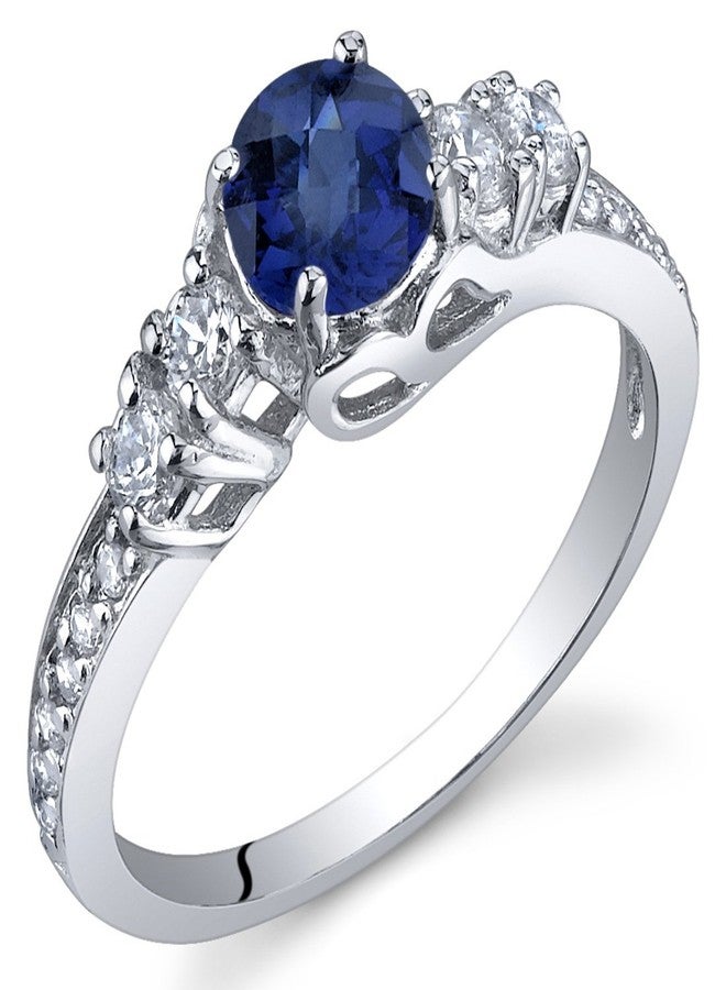 PEORA Created Blue Sapphire Women Ring 925 Sterling Silver, Enchanting Solstice Design, 0.75 Carat Round 5mm Size 6, September Birthstone Ring, For Classy Gift & Everyday Wear, Sparkling Jewelry - Image 1