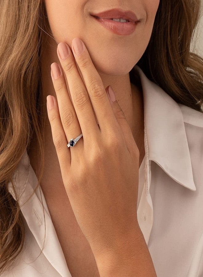 PEORA Created Blue Sapphire Women Ring 925 Sterling Silver, Enchanting Solstice Design, 0.75 Carat Round 5mm Size 6, September Birthstone Ring, For Classy Gift & Everyday Wear, Sparkling Jewelry - Image 2