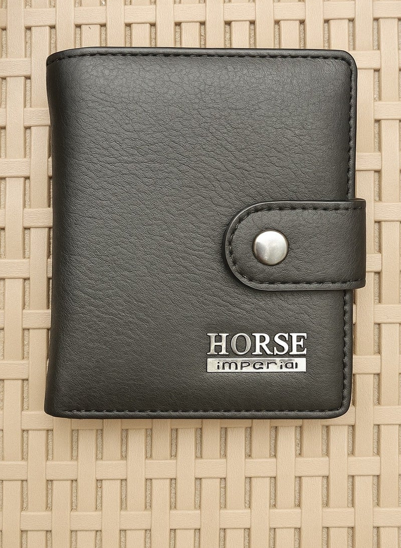 Horse Imperial Leather Card Holder - Small, Pocket-Sized Design with Button Closure -Black-222 - Image 1