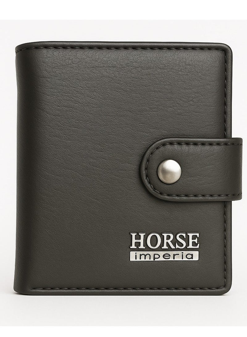 Horse Imperial Leather Card Holder - Small, Pocket-Sized Design with Button Closure -Black-222 - Image 2
