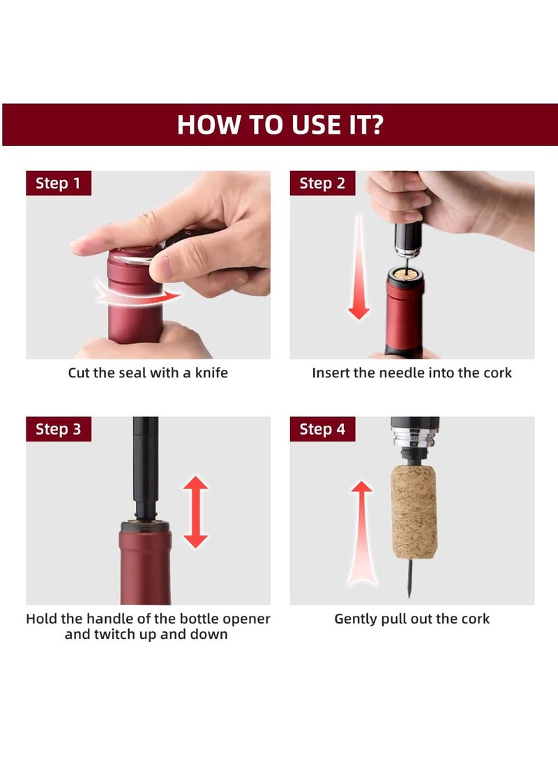 Excefore Portable Air Pressure Wine Opener, 2 in 1 Cork Wine Opener Needle with Foil Cutter, Handheld Cork Opener, Effortless Wine Opening - Image 3
