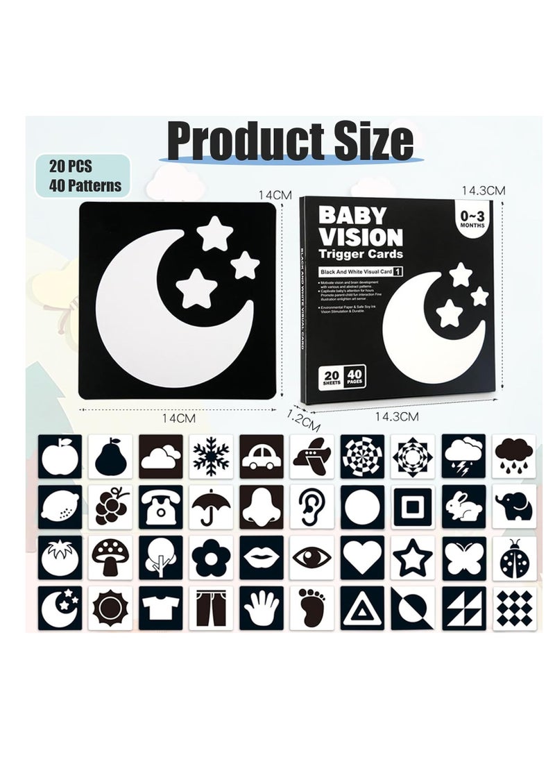 بطاقات تعليمية حسية للأطفال، 40 صورة بالأبيض والأسود، ألعاب تحفيز بصري وتنمية ذكاء الأطفال من عمر 0 ​​إلى 3 أشهر (20 قطعة) - Image 5