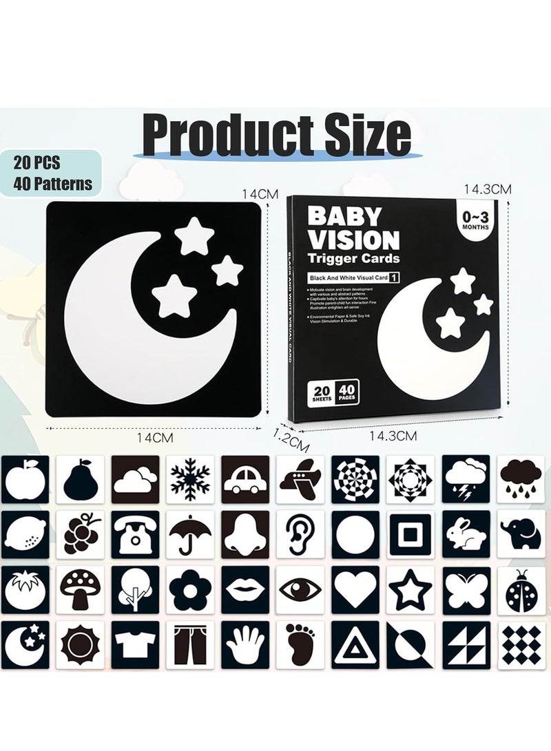 بطاقات تعليمية حسية للأطفال، 40 صورة بالأبيض والأسود، ألعاب تحفيز بصري وتنمية ذكاء الأطفال من عمر 0 ​​إلى 3 أشهر (20 قطعة) - Image 3
