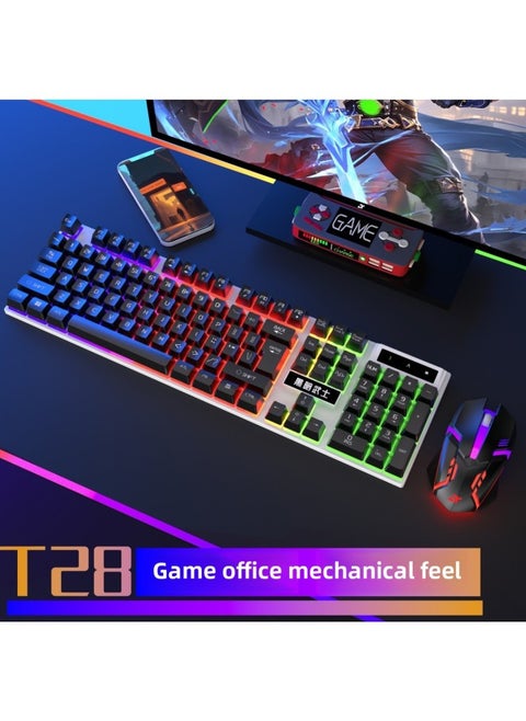 Mechanical Feel Keyboard Mouse Suit Wired Desktop Computer Notebook Game E-sports Typing Dedicated USB-Color:Mechanical Feel - 1 Year Warranty - Black Backlit Keyboard + 4d Gaming Mouse - No - 104 Keys - Official Standard Configuration