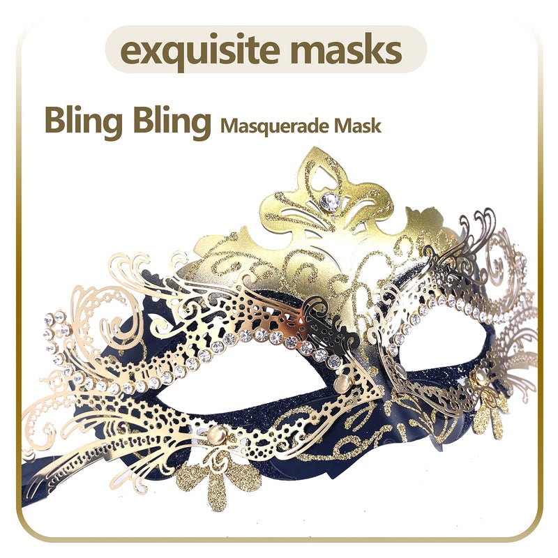 Geek-M Masquerade Mask for Women/Men, Fancy Party Face Mask Venetian Mask for Prom Ball Halloween Mardi Gras (masquerade mask with stick Black+Gold) - Image 4