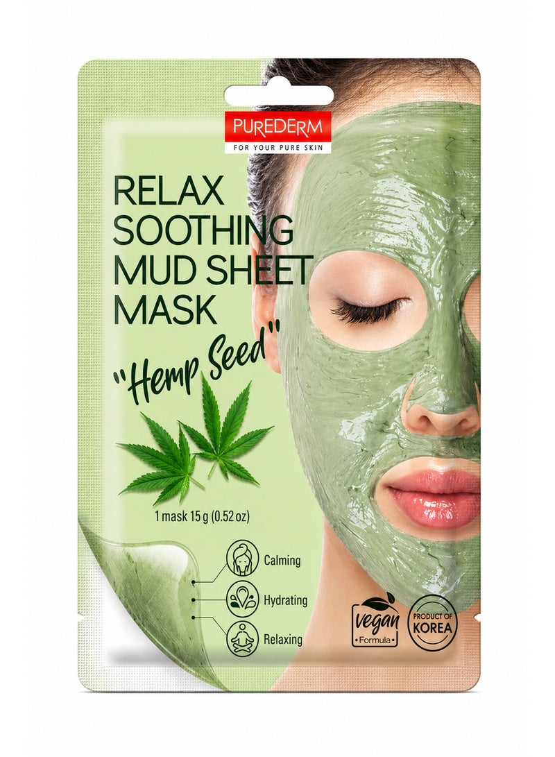 Purederm Relax Soothing Mud Sheet Face Mask with Hemp Seed - Image 1