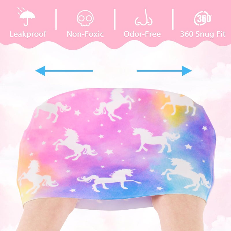 WAWSAM 2 Pack Kids Swim Cap Silicone Waterproof Swim Caps for Boys Girls (3-8 Years) Unicorn Mermaid Design Swimming Cap for Kids 3-8 Long and Short Hair (Mermaid&Unicorn) - Image 3