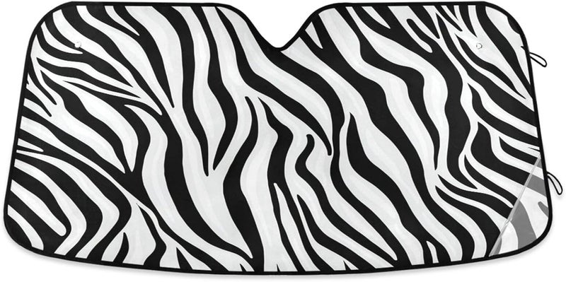 Black Zebra Stripe Car Windshield Sun Shade Foldable Sun Visor Automotive Sunshades for Car Truck SUV Blocks UV Rays Keep Your Vehicle Cool - Image 1
