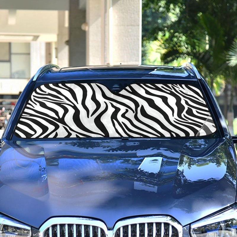 Black Zebra Stripe Car Windshield Sun Shade Foldable Sun Visor Automotive Sunshades for Car Truck SUV Blocks UV Rays Keep Your Vehicle Cool - Image 4