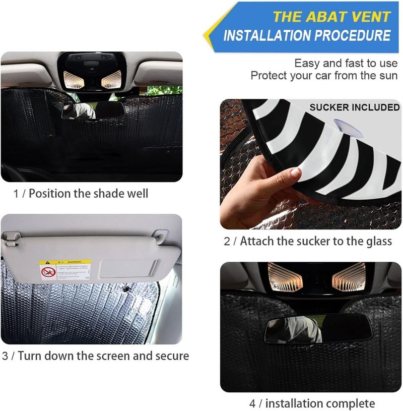 Black Zebra Stripe Car Windshield Sun Shade Foldable Sun Visor Automotive Sunshades for Car Truck SUV Blocks UV Rays Keep Your Vehicle Cool - Image 2