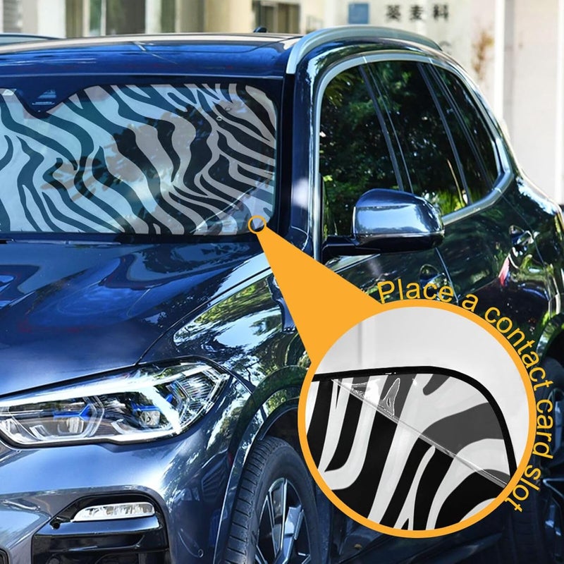 Black Zebra Stripe Car Windshield Sun Shade Foldable Sun Visor Automotive Sunshades for Car Truck SUV Blocks UV Rays Keep Your Vehicle Cool - Image 3
