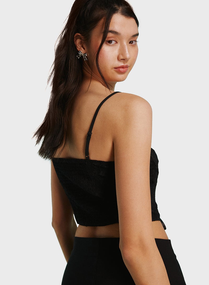 Miss Selfridge Lace Tie Detail Crop Top - Image 2