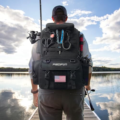 Piscifun 52L Fishing Tackle Backpack with Rod Holders 4 Tackle Boxes WaterResistant Large Tackle Bag for Fishing Gear Storage with Rain Cover Black - Image 3