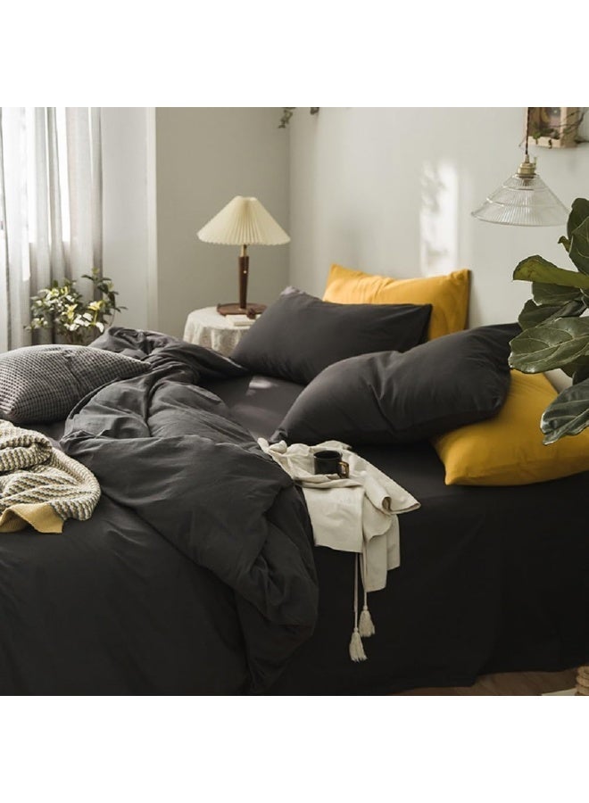 Bukela Charcoal Gray Duvet Cover, Queen Size, Knitted Fabric, 100% Pure Cotton T-shirt Material, Solid Color, Breathable, Soft And Comfortable, Three-piece Bedding Set, Dark Gray Duvet Cover With Zipper Closure. - Image 2