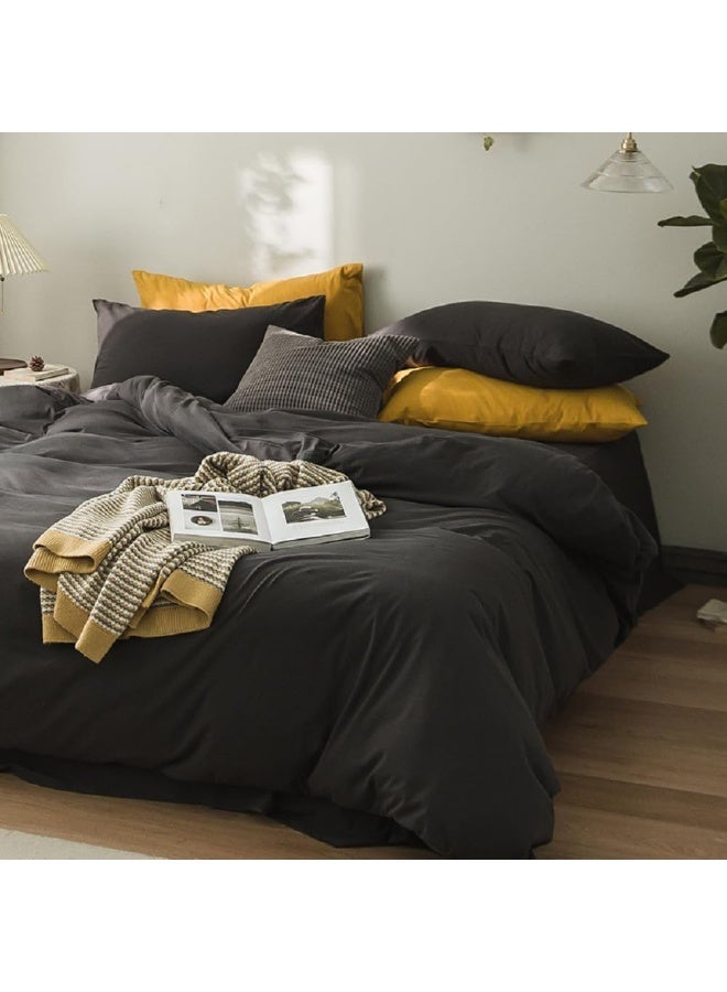 Bukela Charcoal Gray Duvet Cover, Queen Size, Knitted Fabric, 100% Pure Cotton T-shirt Material, Solid Color, Breathable, Soft And Comfortable, Three-piece Bedding Set, Dark Gray Duvet Cover With Zipper Closure. - Image 1