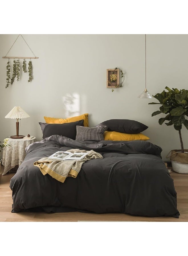 Bukela Charcoal Gray Duvet Cover, Queen Size, Knitted Fabric, 100% Pure Cotton T-shirt Material, Solid Color, Breathable, Soft And Comfortable, Three-piece Bedding Set, Dark Gray Duvet Cover With Zipper Closure. - Image 3