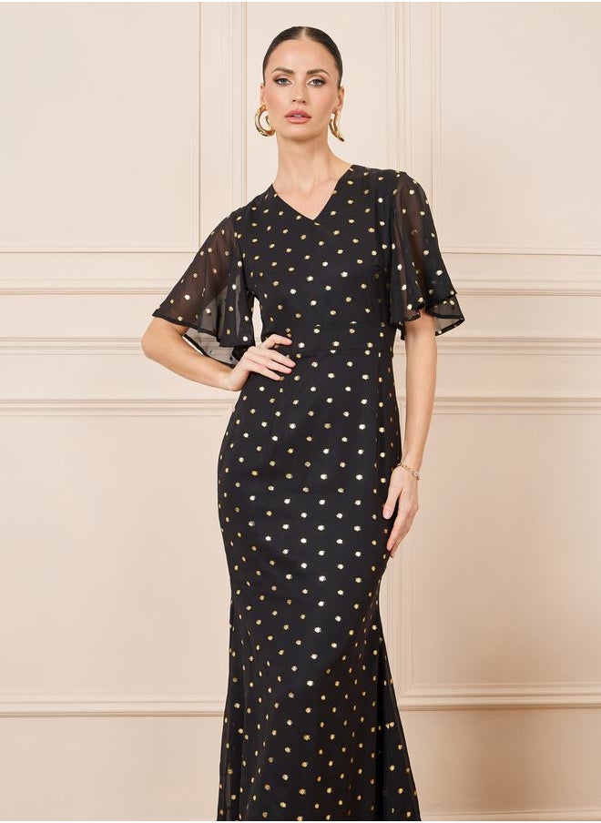 Styli - Foil Print Spot Mermaid Hem Sheath Dress - Image 1