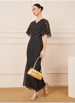 Foil Print Spot Mermaid Hem Sheath Dress