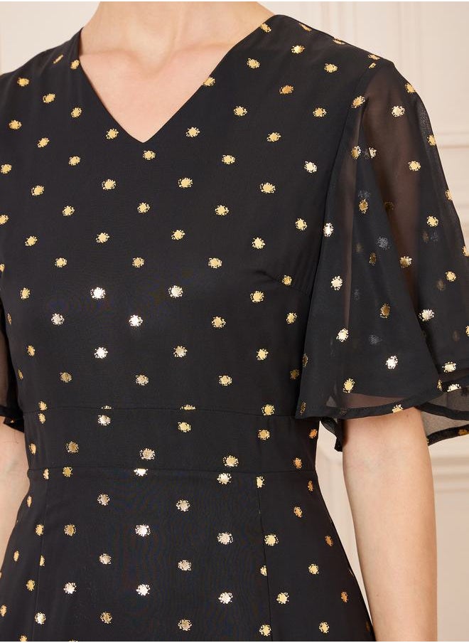 Styli - Foil Print Spot Mermaid Hem Sheath Dress - Image 1
