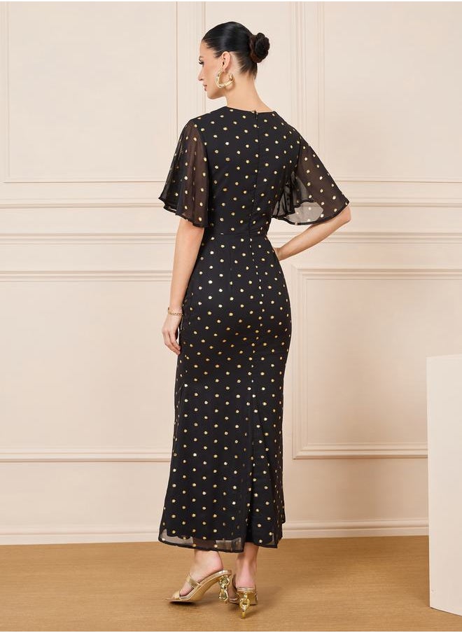 Styli - Foil Print Spot Mermaid Hem Sheath Dress - Image 1
