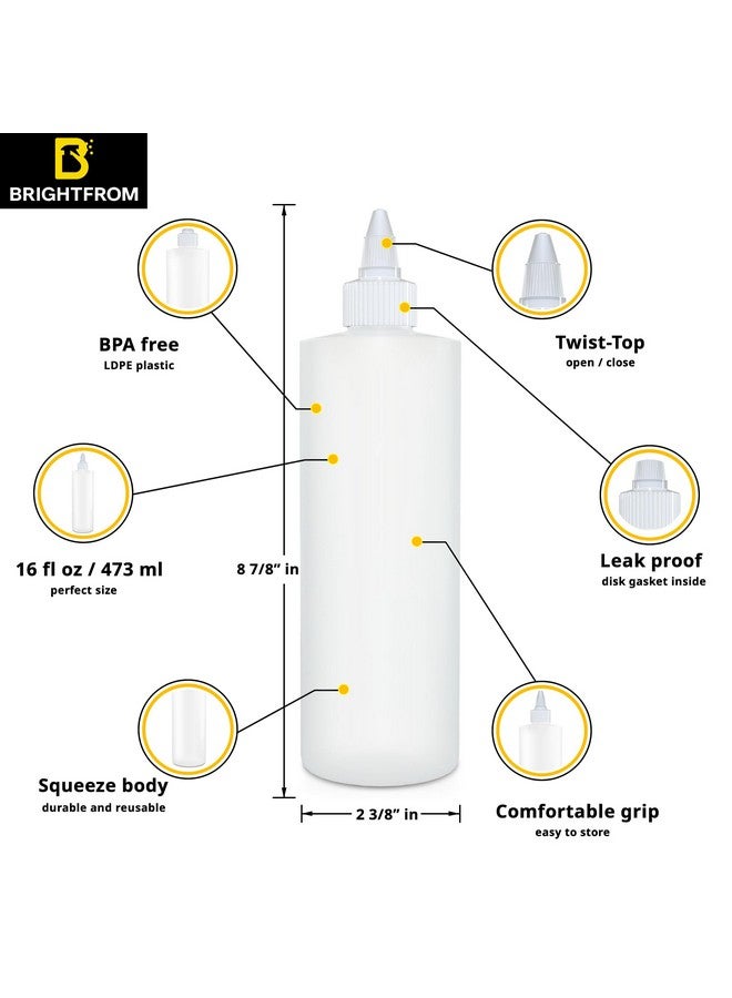 BRIGHTFROM BRIGHTFROM Condiment Squeeze Bottles, 16 OZ Empty Squirt Bottle with Twist Top Cap, Leak Proof - Great for Ketchup, Mustard, Syrup, Sauces, Dressing, Oil, Arts and Crafts, BPA FREE Plastic - 2 PACK - Image 2