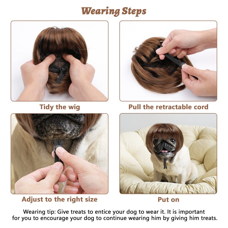 HOWWFALY Dog Costume Cat Apparel Dog Toys Curly Braids Headgear Wigs Styling Cute Funny Pet Hair Accessories Decoration for Halloween, Christmas, Parties(Flax) - Image 4