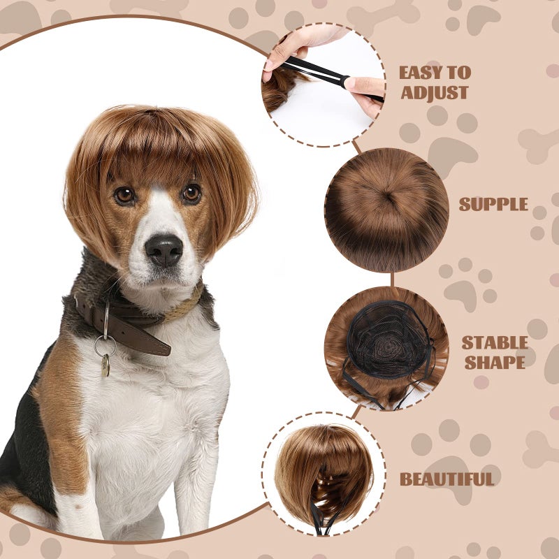 HOWWFALY Dog Costume Cat Apparel Dog Toys Curly Braids Headgear Wigs Styling Cute Funny Pet Hair Accessories Decoration for Halloween, Christmas, Parties(Flax) - Image 3