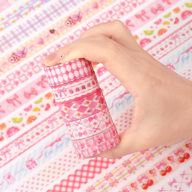 icceemee 36 Rolls Sweet Pink Theme Washi Tape Set with Different Colorful Patterns, Writable Decorative Tapes for Scrapbooking, Junk Journal Supplies, Bullet Journaling, 0.39'' x 79'' per Roll - Image 5
