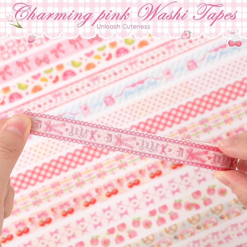 icceemee 36 Rolls Sweet Pink Theme Washi Tape Set with Different Colorful Patterns, Writable Decorative Tapes for Scrapbooking, Junk Journal Supplies, Bullet Journaling, 0.39'' x 79'' per Roll - Image 4
