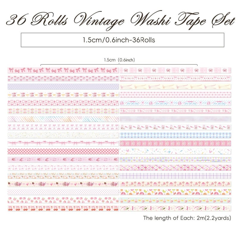 icceemee 36 Rolls Sweet Pink Theme Washi Tape Set with Different Colorful Patterns, Writable Decorative Tapes for Scrapbooking, Junk Journal Supplies, Bullet Journaling, 0.39'' x 79'' per Roll - Image 2