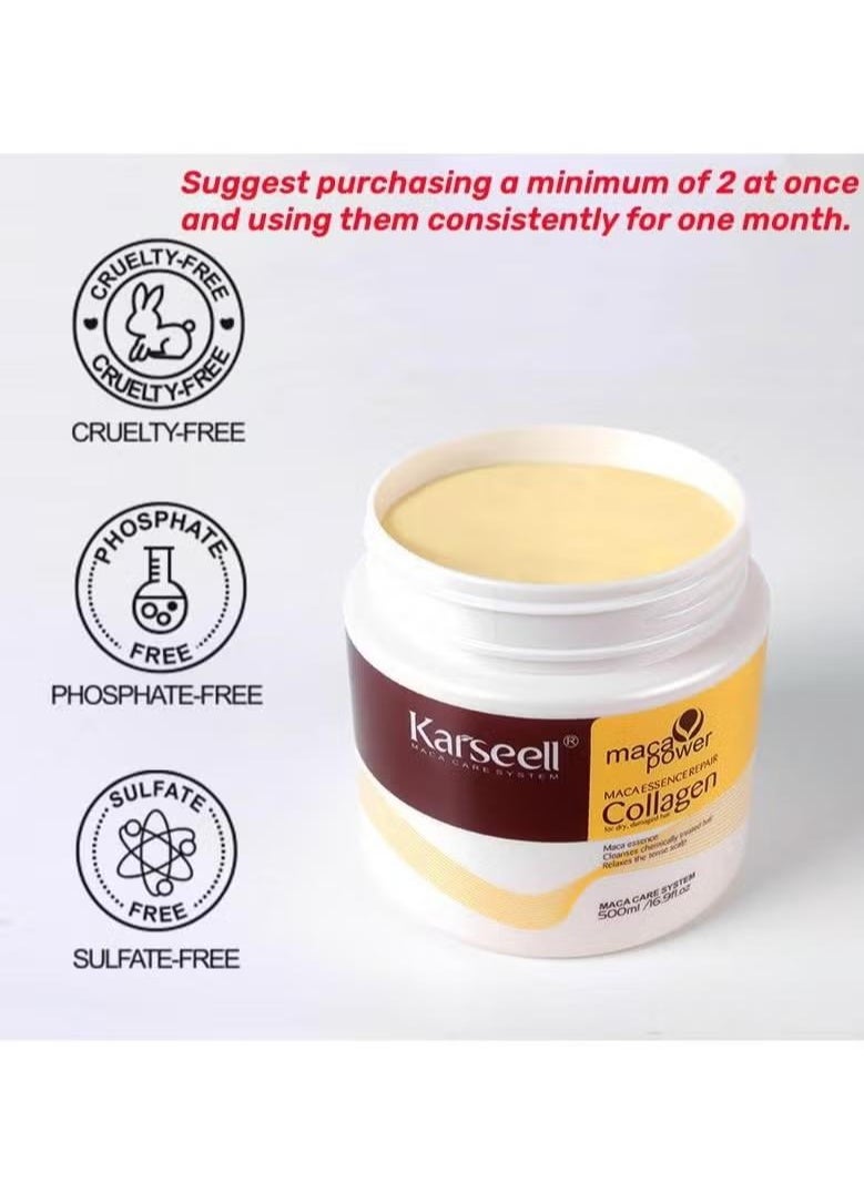 Karseell Karseell Collagen Hair Treatment Deep Repair Conditioning Argan Oil Collagen Hair Mask Essence for Dry Damaged Hair All Hair Types 16.90 oz 500ml  - Image 2
