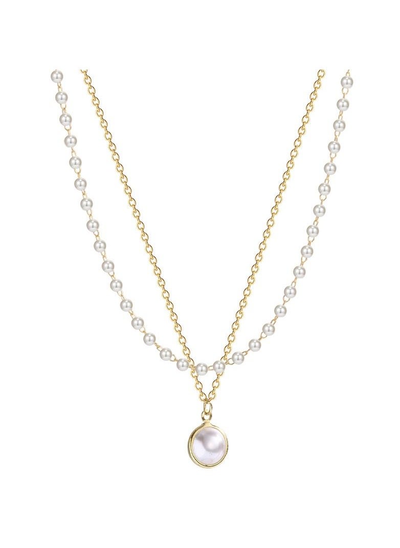 Satinior - Double Pearl Titanium Steel Necklace - Image 1