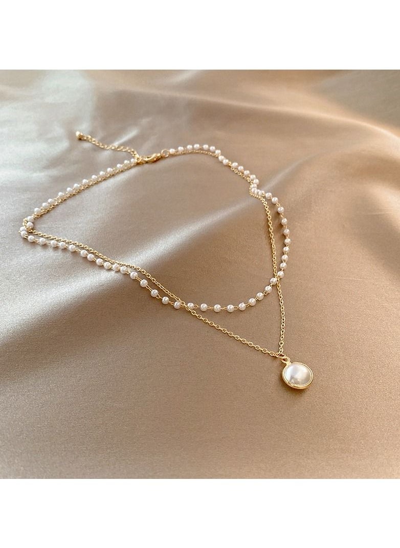 Satinior - Double Pearl Titanium Steel Necklace - Image 1