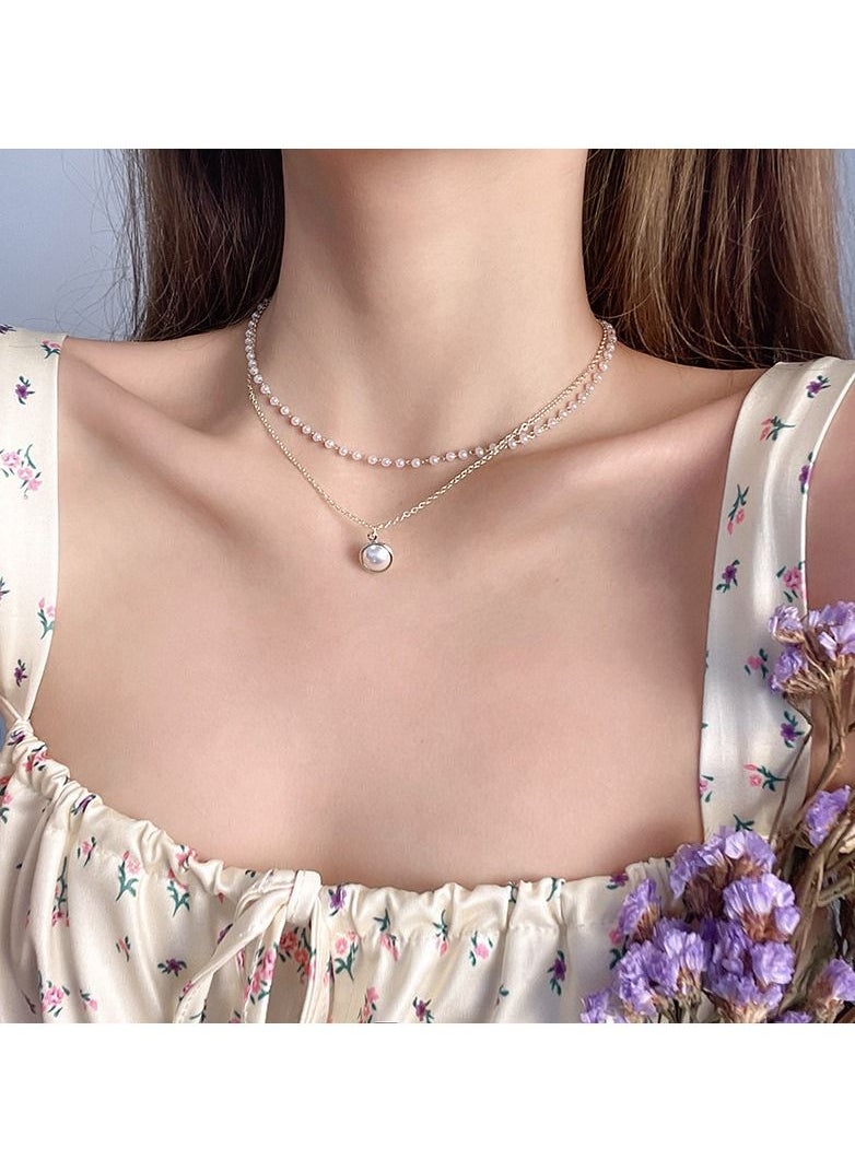 Satinior - Double Pearl Titanium Steel Necklace - Image 1