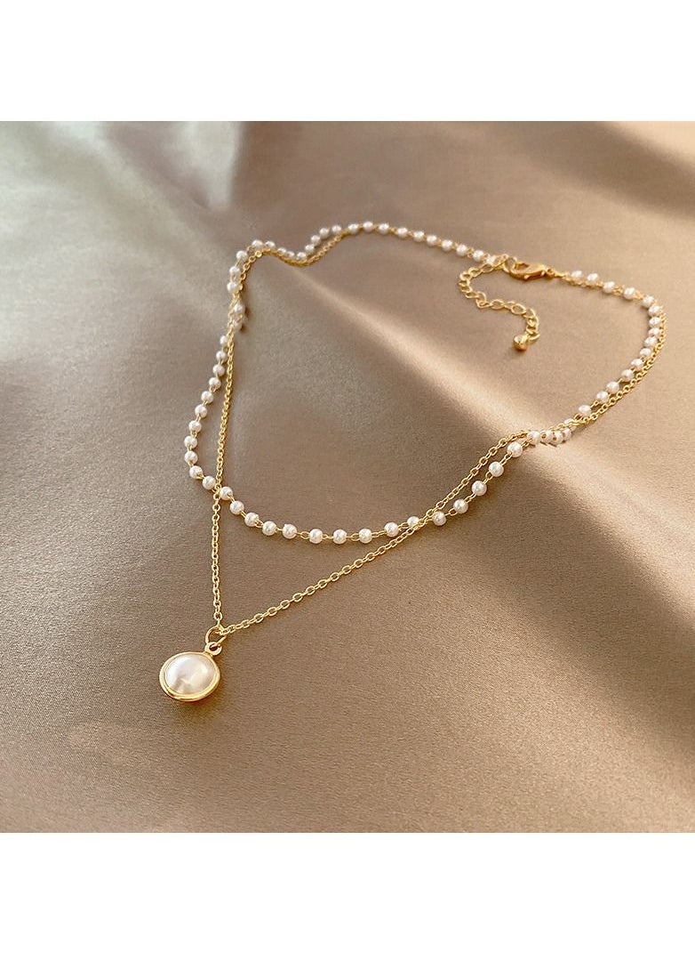 Satinior - Double Pearl Titanium Steel Necklace - Image 1