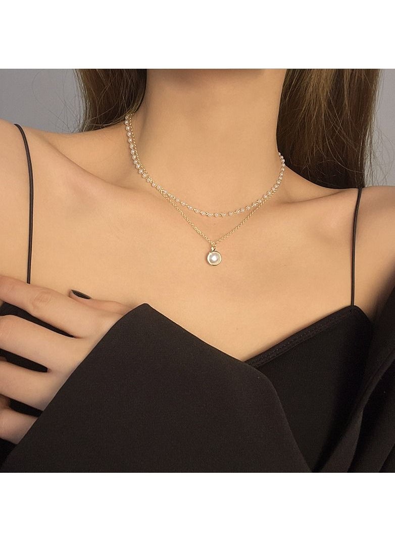 Satinior - Double Pearl Titanium Steel Necklace - Image 1