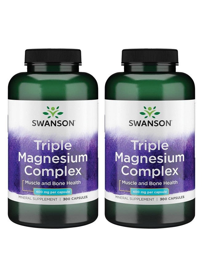 Swanson Triple Magnesium Complex Absorption Bone and Mood Health Citrate Oxide and Aspartate Combination Supplement 400 mg 300 Capsules (2 Pack) - Image 1