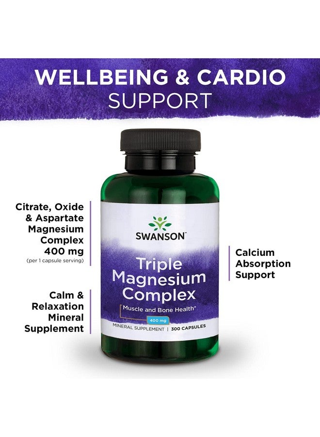 Swanson Triple Magnesium Complex Absorption Bone and Mood Health Citrate Oxide and Aspartate Combination Supplement 400 mg 300 Capsules (2 Pack) - Image 5