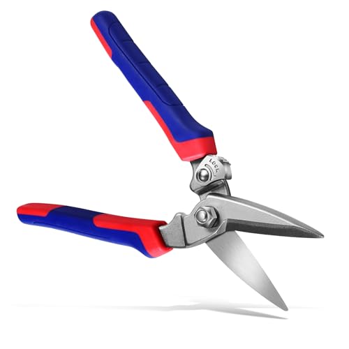 BoFuYuan Heavy Duty Industrial Scissors: Utility Sharp Aviation Tin Snips for Cutting Thin Metal Sheet, Fine Iron Wire, Wires, Plastic, Rubber Hose, Carpet, Cardboard （8'' Blue） - Image 1
