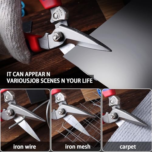 BoFuYuan Heavy Duty Industrial Scissors: Utility Sharp Aviation Tin Snips for Cutting Thin Metal Sheet, Fine Iron Wire, Wires, Plastic, Rubber Hose, Carpet, Cardboard （8'' Blue） - Image 2