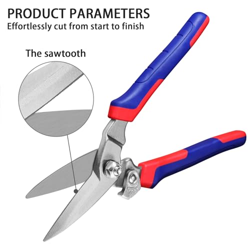 BoFuYuan Heavy Duty Industrial Scissors: Utility Sharp Aviation Tin Snips for Cutting Thin Metal Sheet, Fine Iron Wire, Wires, Plastic, Rubber Hose, Carpet, Cardboard （8'' Blue） - Image 5