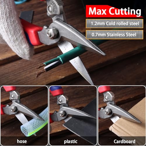 BoFuYuan Heavy Duty Industrial Scissors: Utility Sharp Aviation Tin Snips for Cutting Thin Metal Sheet, Fine Iron Wire, Wires, Plastic, Rubber Hose, Carpet, Cardboard （8'' Blue） - Image 3