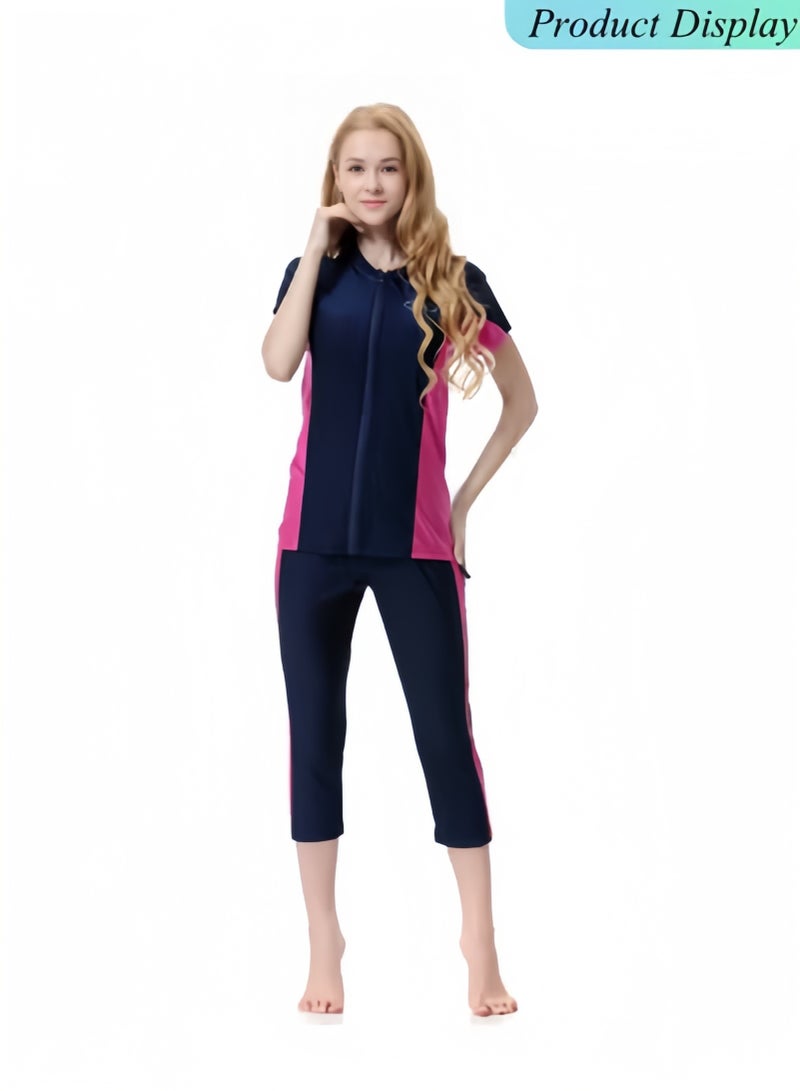 هالامودو 3 قطع ملابس سباحة إسلامية محتشمة للنساء، ملابس سباحة بأكمام قصيرة، ملابس سباحة مغطاة بالكامل، ملابس شاطئ إسلامية، ملابس سباحة - Image 3