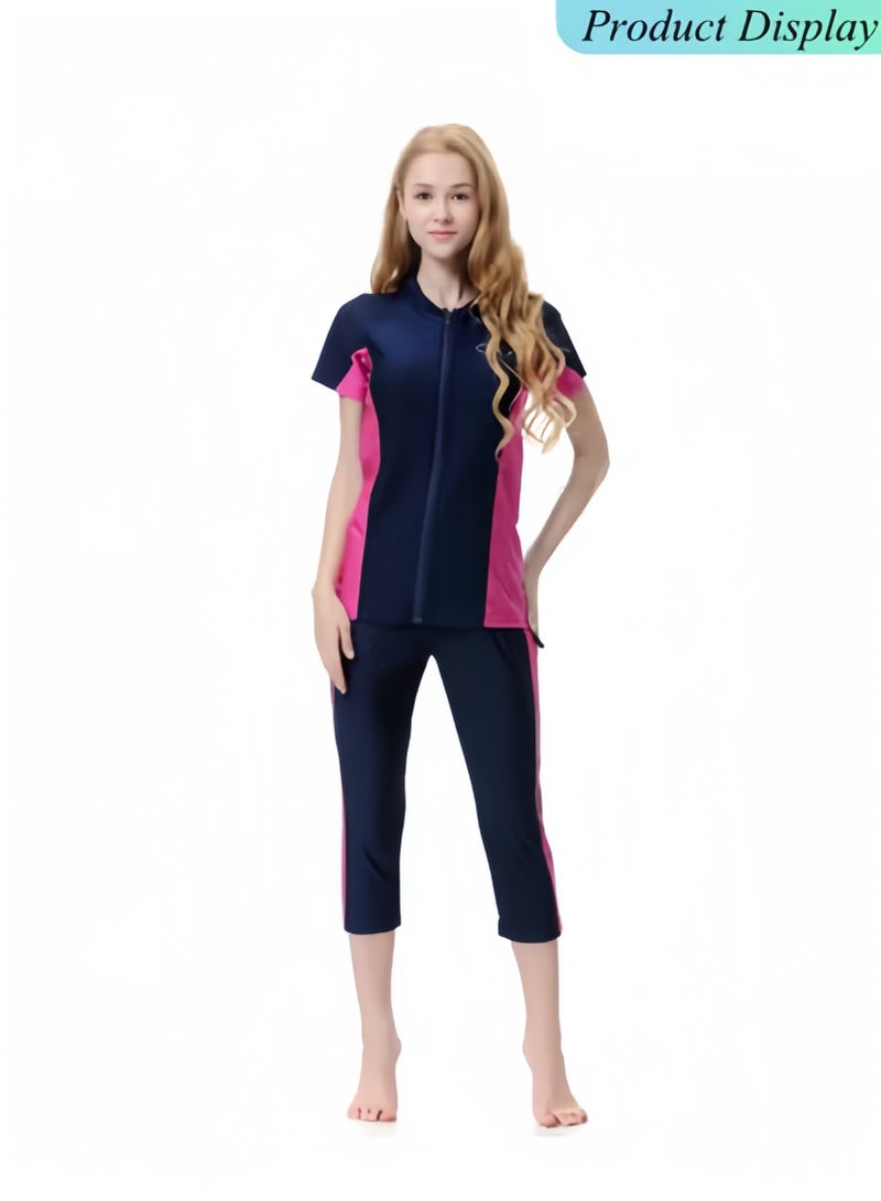 هالامودو 3 قطع ملابس سباحة إسلامية محتشمة للنساء، ملابس سباحة بأكمام قصيرة، ملابس سباحة مغطاة بالكامل، ملابس شاطئ إسلامية، ملابس سباحة - Image 2