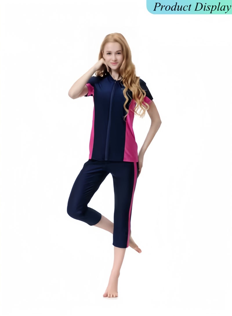 هالامودو 3 قطع ملابس سباحة إسلامية محتشمة للنساء، ملابس سباحة بأكمام قصيرة، ملابس سباحة مغطاة بالكامل، ملابس شاطئ إسلامية، ملابس سباحة - Image 4