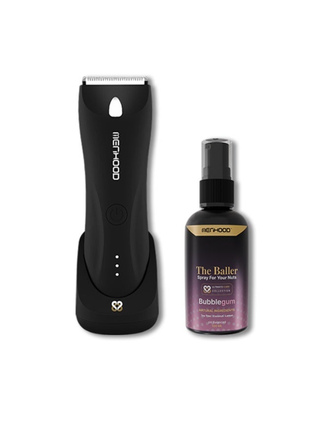MENHOOD Grooming Trimmer 1.0 Pro & The Baller Intimate Hygiene Perfume for Men | Waterproof Body Hair Trimmer, 150 Min Runtime, LED Light | Below-The-Waist Freshness Spray - Image 1